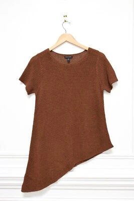 Camisa suéter Eileen Fisher algodão orgânico linho malha assimétrica marrom tamanho P - Imagem 1 de 4