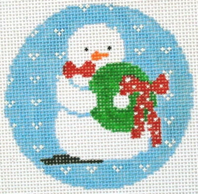 CAT'S CRADLE Snowman with Wreath Ornament Hand Painted Needlepoint Canvas