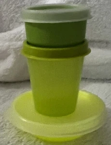 TUPPERWARE-NEW GREEN COLORS SMIDGET-MIDGET & MINI SNACK CUP CONDIMENTS COINS - Picture 1 of 12