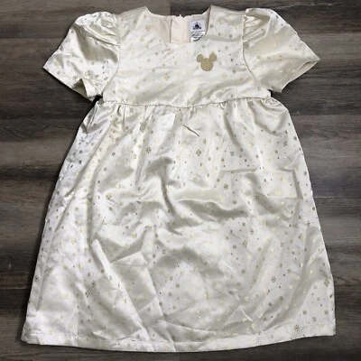 Nuevo Vestido Niñas Disney Navidad Talla 9/10 Dorado Copos de Nieve Vacaciones Mickey Mouse Foto 1 de 4
