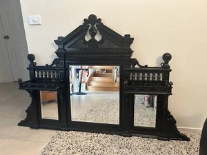 RARE Antique Ornate Cast Iron Coalbrookdale 3 Mirror Overmantel+Baskets 1880's - Picture 1 of 17