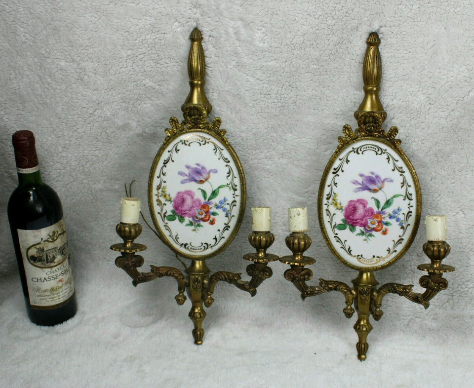 PAR de apliques de pared florales placa porcelana limoges franceses raros 1970  Foto 1 de 4