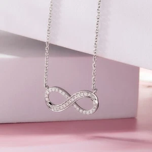 1/4 Ct Lab Grown Diamond Infinity Pendant With 18" Chain 925 Sterling Silver - Picture 1 of 10