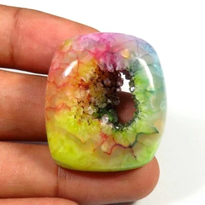 Multi Solar Baguette Gems 32x28 mm Natural Druzy Solar Quartz Cabs 65 Cts SR-373 - Image 1 of 4