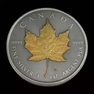 2025 1oz Maple Leaf Silver Antiqued Gilded Coin - Picture 1 of 3