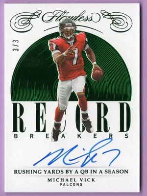 2019 PANINI FLAWLESS RECORD BREAKERS AUTO EMERALD MICHAEL VICK #D 3/3 FALCONS - Image 1 of 3