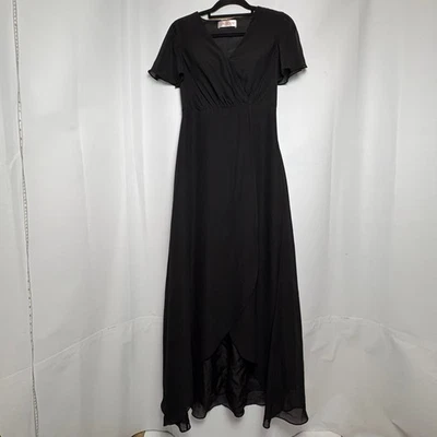 JJ's House Sz 2 Black A-line V-Neck Asymmetrical Chiffon Evening Dress NO BELT - Image 1 of 4
