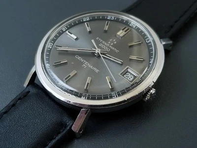 Relógio ETERNA MATIC 2000 CENTENAIRE 71 pulseira de couro de bezerro bebê mostrador metálico cinza - Imagem 1 de 4