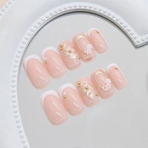 24pcs Long Square Fake Nails Sweet Pearl Flowers Nail Tips Women Girls - Picture 1 of 4
