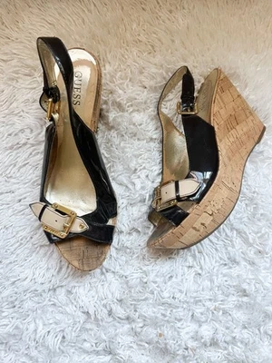 Guess by Marciano Wedge Cork Open Toe Slingback | Brown | Size 8 - Image 1 of 4