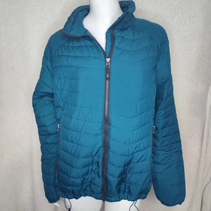 Columbia Thermal coil large teal blue full zip quilted jacket drawstring FLAW - Picture 1 of 13