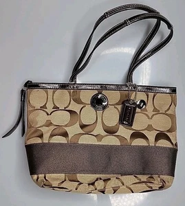 Coach Signature Stripe Brown Handtasche Beuteltasche Handtasche F1276-F19046 - Bild 1 von 15