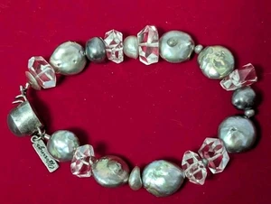 Beginnings Sajen Sterling Silver Artisan Bracelet Freshwater Pearls Faceted - Picture 1 of 5