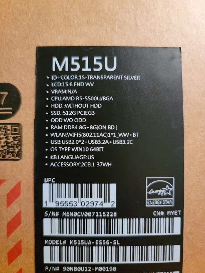 (NEW) ASUS VivoBook M515U 15.6" AMD Ryzen 5 5500U 16GB RAM 512GB SSD Windows 10  - Image 1 of 4