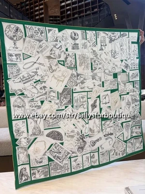 2025 Sallys 18 Momme Twill Silk Wrap Scarf Stamps Print Double Face Shawl 35" - Image 1 of 4