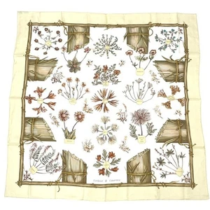 HERMES Schal Carre 90 cm Herbier de Gavarnie 100% Seide hellgelb weiß R3084 - Bild 1 von 7