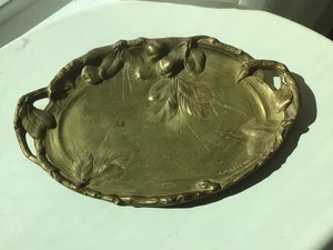 A. Marionnet Antique French Gilt Bronze Tray Art Nouveau Berry & Leaf Signed - Picture 1 of 12