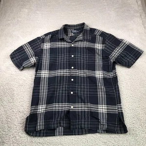 Vintage Polo Ralph Lauren Caldwell Shirt Mens L Navy Plaid Cotton Loop Collar - Picture 1 of 12