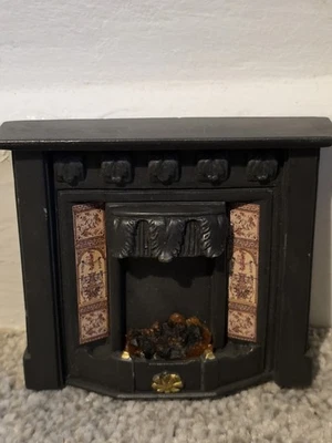 VINTAGE Black Victorian Fireplace Doll House Plaster Ceramic 1:12 - Image 1 of 4