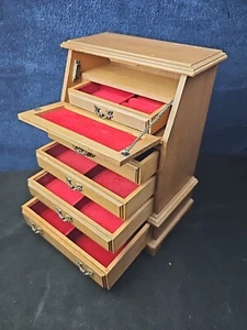 VINTAGE 1950s MCM Japanese Wood Jewelry Trinket Stash Box Drawer Red Velvet - Picture 1 of 19