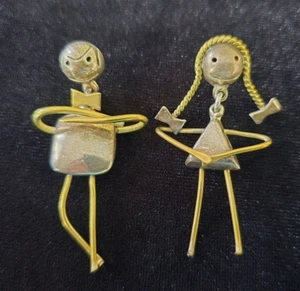 Taxco Sterling Earrings Boy and Girl TV-40 Folk Art .925 Man and Woman Dangle - Picture 1 of 8