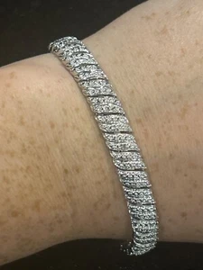 "Brazalete de tenis Ross Simons de plata esterlina con detalles de diamantes 8"" - ESTADO B" - Imagen 1 de 4