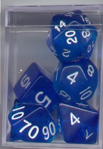 NEW RPG Dice Set of 7 - Translucent Sky-Blue D4 D6 D8 D10 D12 D20 D00-90 - Picture 1 of 2