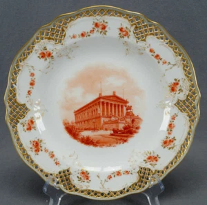 KPM Berlin handbemalt Alte Nationalgalerie Rost Rosen Gold Netzplatte - Bild 1 von 12