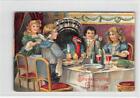 THANKSGIVING GREETINGS Children Eating Turkey ca 1910s Vintage Postcard