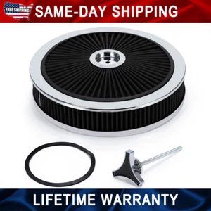 14" x 3" Air Cleaner Set Super Flow Washable Element BLACK Recessed Chrome Top - Foto 1 di 7