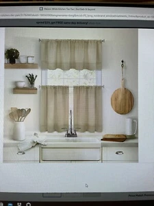 Maison Tier Pair Kitchen Curtain 60" x 24" linen new - Picture 1 of 5