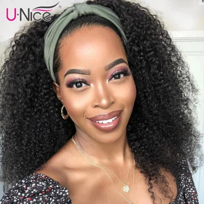 UNice Brazilian Kinky Afro Curly Headband Wigs Half Human Hair Wig 150% Density - Image 1 of 4