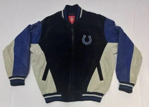 NFL Indianapolis Colts Mens Suede Leather Black Blue Zip Varsity Jacket Coat M - Picture 1 of 9