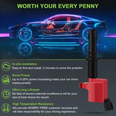 8 For 2005 2006 2007 2008 2009 Ford F-250 4.6L V8 Red Ignition Coil - Image 1 of 4