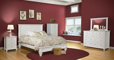 Juego de Dormitorio Amish 5 Piezas Blanco Tradicional Madera Maciza Pie Bajo Tabla Queen King Foto 1 de 4