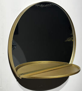 Wall Table Mirror Round Gold Dressing Bathroom Vanity Entrance Iron with Shelf