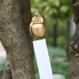 Gufo Furin campana campana a vento giapponese Nousaku Takaoka ottone Made in japan - Foto 1 di 3