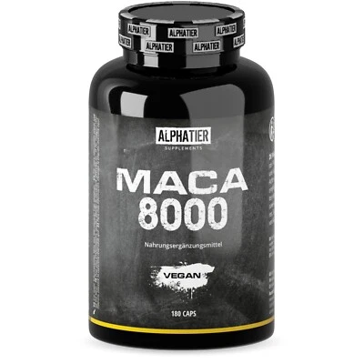 ALPHATIER SUPPLEMENTS Capsule MACA ad alto dosaggio - estratto di radice 20:1 - 8000 mg polvere rosso giallo nero