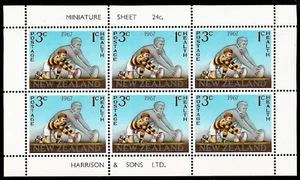 1967 Rugby Miniature Sheet of 6 Mint Stamps from New Zealand - Picture 1 of 1