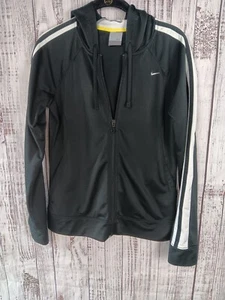 Nike Jacket Girls Medium 8-10 Black Full Zip Hooded Pockets Embroidered Logo - Picture 1 of 9
