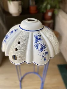 Large Blue And White Ceramic Shade Light Scallop Mediterranean Heavy Statement - Picture 1 of 19