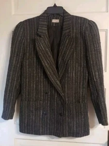 Vintage 1980s Womens Tweed Blazer   Brown Lined Shoulder Pads Double Breasted  - Picture 1 of 11