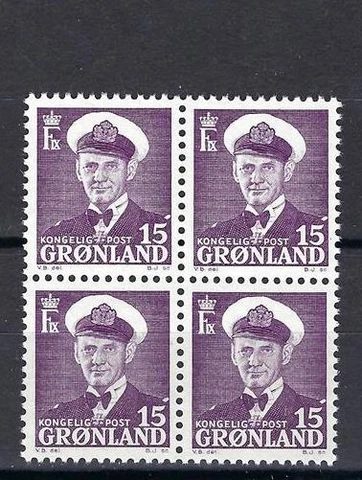 Greenland 1950 Sc# 31 Frederik 15or block 4 MNH Cover