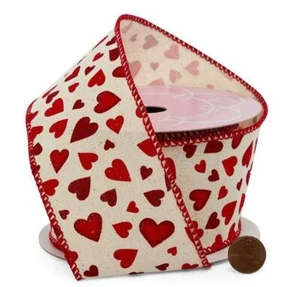 10 yards 2-1/2" Bunches Of Hearts Cotton Wired Ribbon Valentines - Picture 1 of 1