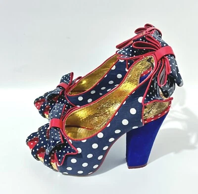 Irregular Choice Aphrodite Polka Dot Red Navy SlingBack Heels Shoes Size EUR 36 - Image 1 of 4