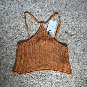 Milk It Brown Lava Top Laddered Knit Strappy Top Crochet Boho Size UK 12 NEW - Picture 1 of 7