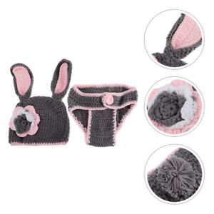  Knitted Bunny Costume Newborn Photo Props Kid Suit Outfit Simple