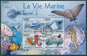 Burundi 2011 CTO Marine Animals Stamps Fish Sharks Sunfish Seahorses Rays 4v M/S