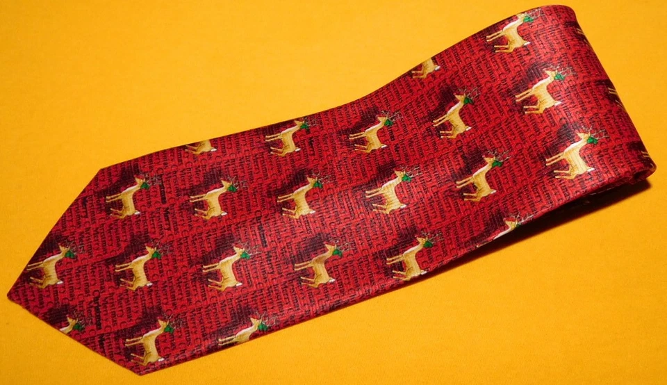 PARQUET CORBATA POLIÉSTER MOTIVO FELIZ NAVIDAD/RENO ROJO/AMARILLO/NEGRO. Foto 1 de 3