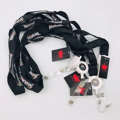 Miami Marlins MLB Licensed Black Lanyard w/ Badge Reel New w/ Tag Aminco  - Image 1 of 4